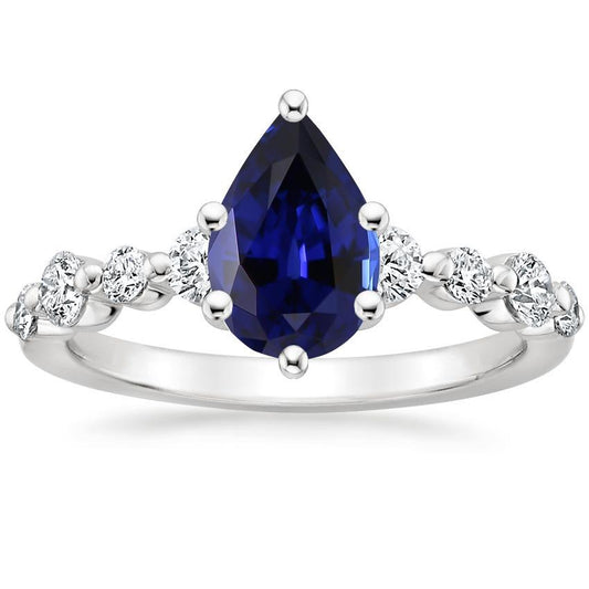 Diamant- und Birnenblauer Saphir-Verlobungsring mit Akzenten 6,75 Karat - harrychadent.de