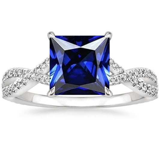 Diamant- und Prinzessinnen-Saphirring mit Akzenten 6,50 Karat Twisted Shank - harrychadent.de