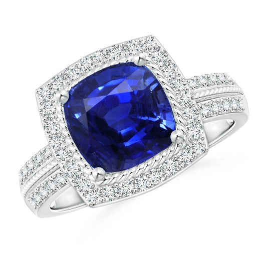 Aus der Erde Abgebauter Natürlicher Diamant und Saphir Halo-Verlobungsring 3,70 Karat Weißgold 14K