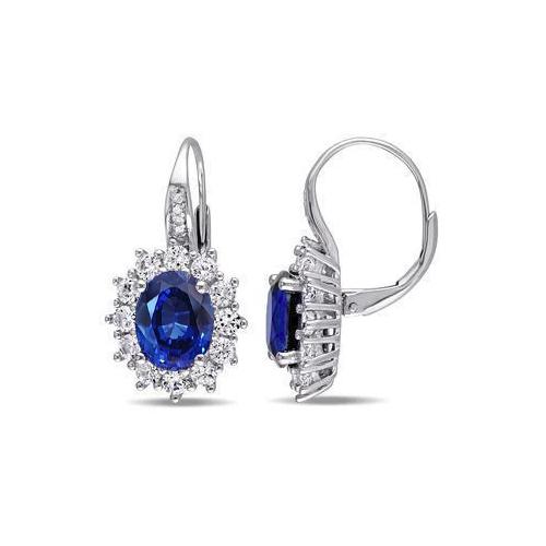 Aus der Erde Abgebauter Natürlicher Diamant und blauer Saphir 3,80 Karat Damen Creolen Weißgold