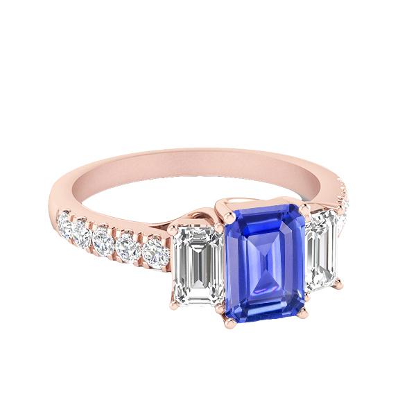 Diamantring 3 Steine Smaragdblauer Saphir Roségold 3,50 Karat - harrychadent.de