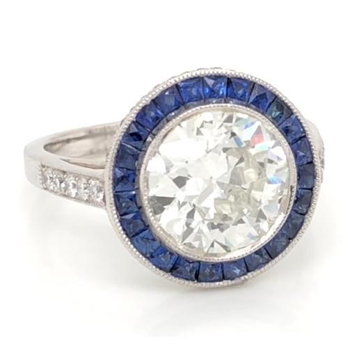 Diamantring 5 Karat Halo Ceylon Blauer Saphir Milgrain Weißgold - harrychadent.de