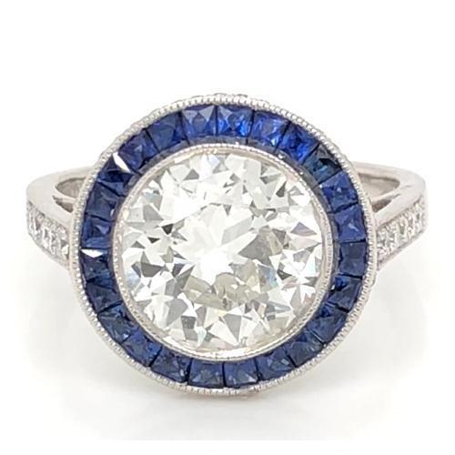 Diamantring 5 Karat Halo Ceylon Blauer Saphir Milgrain Weißgold - harrychadent.de