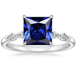Aus der Erde Abgebauter Natürlicher Diamantring 5 Steinprinzessin Blauer Saphir mit Akzenten 5,25 Karat