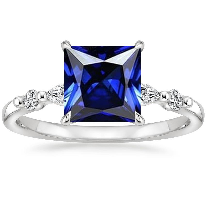 Diamantring 5 Steinprinzessin Blauer Saphir mit Akzenten 5,25 Karat - harrychadent.de