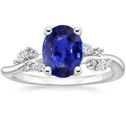 Aus der Erde Abgebauter Natürlicher Diamantring Oval Blauer Saphir Mit Marquise & Runden Steinen 4 Karat