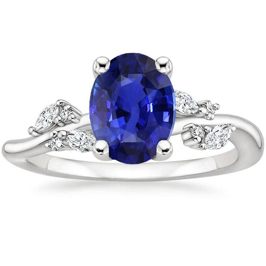 Diamantring Oval Blauer Saphir Mit Marquise & Runden Steinen 4 Karat - harrychadent.de