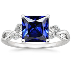 Aus der Erde Abgebauter Natürlicher Diamantring Prinzessin Blauer Saphir & Birne Aus der Erde Abgebauter Natürlicher Diamantakzente 5.25 Karat