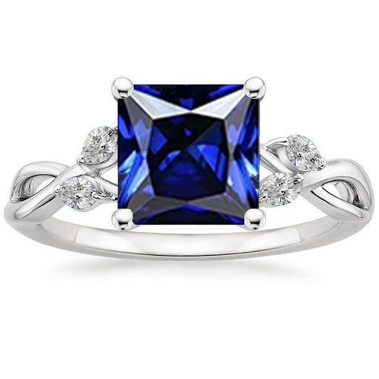 Diamantring Prinzessin Blauer Saphir & Birne Diamantakzente 5.25 Karat - harrychadent.de