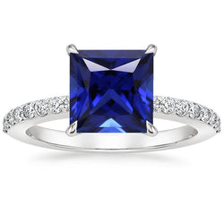 Aus der Erde Abgebauter Natürlicher Diamantring Sri Lankan Saphir 5,50 Karat Princess Cut mit Akzenten