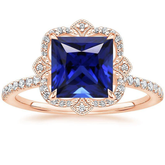 Diamantring Vintage Style Princess Blue Saphir mit Akzenten 6 Karat - harrychadent.de
