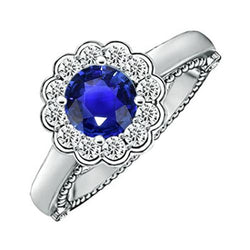 Diamantring im antiken Stil Halo Flower Style Blauer Saphir 2.50 Karat