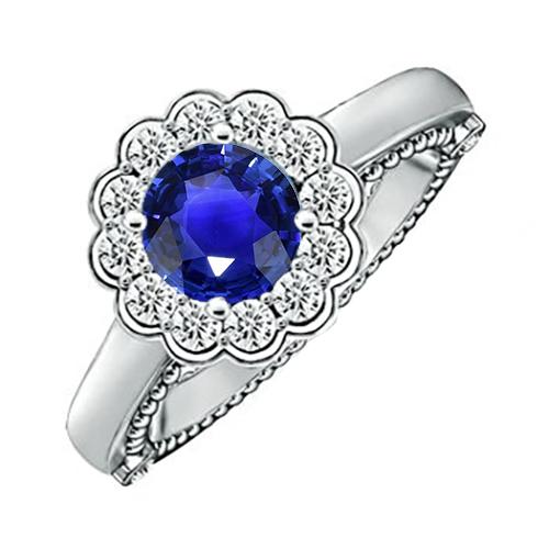 Diamantring im antiken Stil Halo Flower Style Blauer Saphir 2.50 Karat - harrychadent.de
