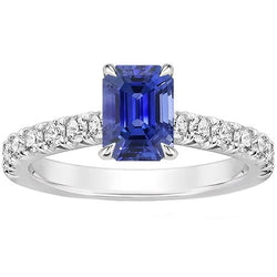 Aus der Erde Abgebauter Natürlicher Diamantring in Pave-Fassung Smaragd Ceylon Saphir 4,25 Karat