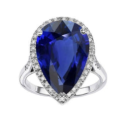 Diamantschmuck Halo Oval Ceylon Saphir Ring 7,50 Karat