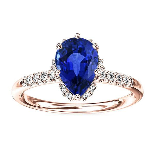 Diamantschmuck Halo Pear Blue Saphir Ring 4 Karat Roségold 14K - harrychadent.de