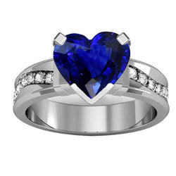 Aus der Erde Abgebauter Natürlicher Diamantschmuck Herzförmiger Ceylon Saphir Ring 4 Karat Dicker Schaft
