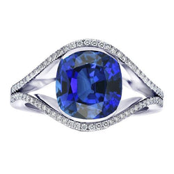 Aus der Erde Abgebauter Natürlicher Diamantschmuck Oval Ceylon Saphir Ring Split Shank 4,50 Karat