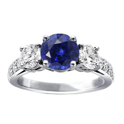 Aus der Erde Abgebauter Natürlicher Diamantschmuck Runder Srilanka Saphir Ring 3 Steine Stil 3 Karat