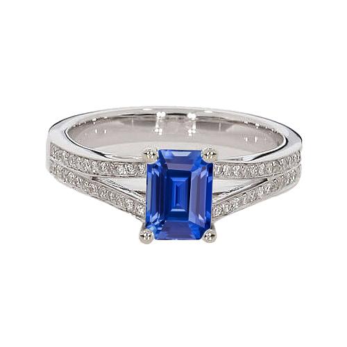 Diamantschmuck Smaragdschliff Blauer Saphir Ring Split Shank 3 Karat - harrychadent.de