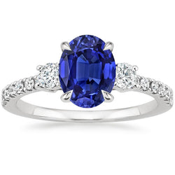 Aus der Erde Abgebauter Natürlicher Diamantschmuck Solitär mit Akzenten Ring Blauer Saphir 4,50 Karat