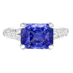Aus der Erde Abgebauter Natürlicher Diamantschmuck Strahlender Saphirring Pave Split Shank 4 Karat