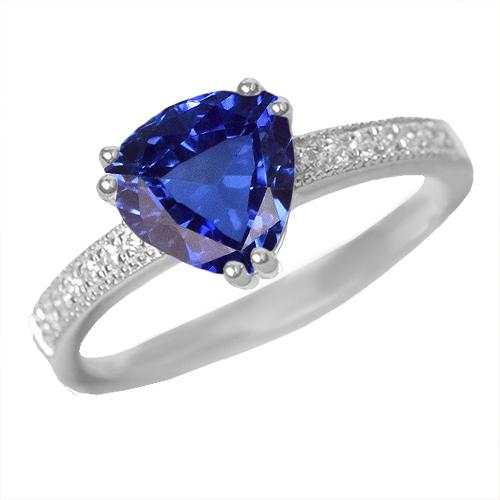 Diamantschmuck Trillion Cut Blauer Saphir Ring Doppelstift 2 Karat - harrychadent.de