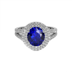 Doppel Halo Ceylon Saphir Verlobungsring 6.75 Karat Damenschmuck