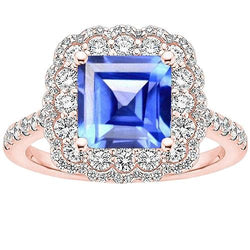 Doppel-Halo-Aus der Erde Abgebauter Natürlicher Diamant-Verlobungsring 5 Karat Asscher Ceylon Saphir