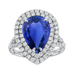 Doppel Halo Ring Birne Sri Lanka Saphir & Diamanten 6,50 Karat
