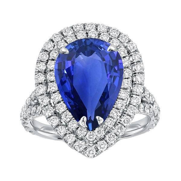 Doppel Halo Ring Birne Sri Lanka Saphir & Diamanten 6,50 Karat - harrychadent.de