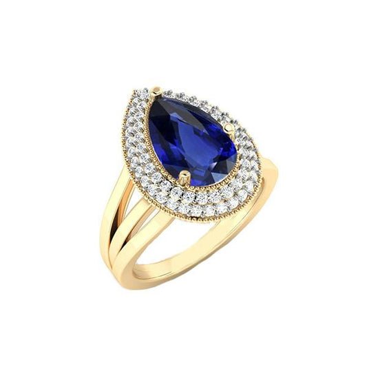 Doppel Halo Ring Dreifacher Schaft Ceylon Saphir & Diamanten 4 Karat - harrychadent.de