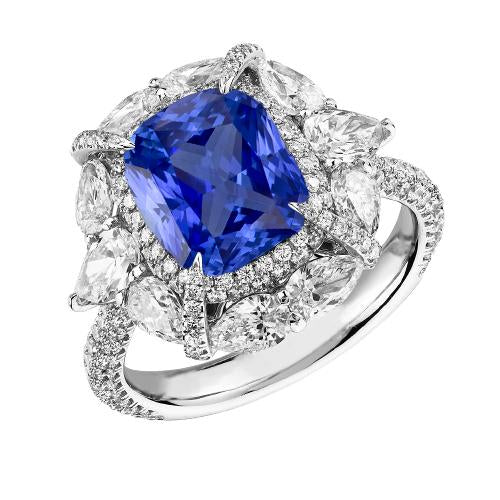 Doppel Halo Ringkissen Saphir Birne Pave Set Runder Diamant 4 Karat - harrychadent.de