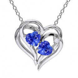 Doppelherz-Anhänger Ceylon-Saphir & Aus der Erde Abgebauter Natürlicher Diamant 14K Gold 2,50 Karat