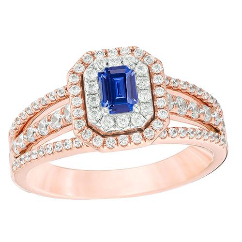 Doppelter Halo Blauer Saphir Edelstein Ehering 3 Karat Roségold 14K - harrychadent.de