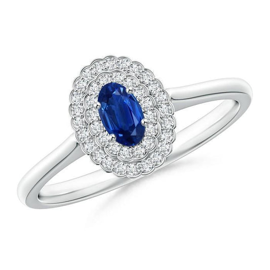 Doppelter Halo Blauer Saphir mit Aus der Erde Abgebauter Natürlicher Diamanten Ring 3.25 Karat
