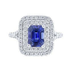 Doppelter Halo-Ehering Smaragd blauer Saphir & Aus der Erde Abgebauter Natürlicher Diamanten 4 Karat
