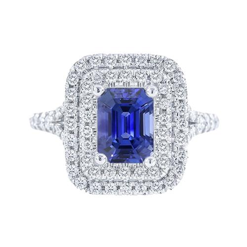 Doppelter Halo-Ehering Strahlender blauer Saphir & Diamanten 4 Karat - harrychadent.de