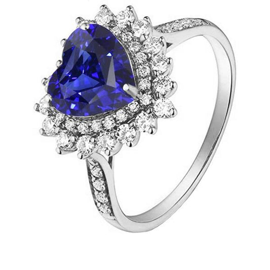 Doppelter Halo Herz Ceylon Saphir Ring Blumenstil 4 Karat - harrychadent.de