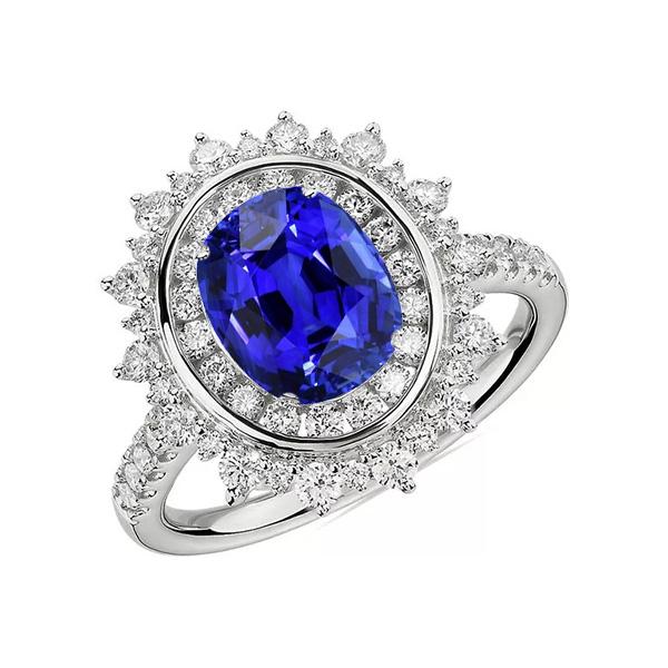 Doppelter Halo Oval Blue Saphir Ring Lünette Set 4 Karat Star Style - harrychadent.de