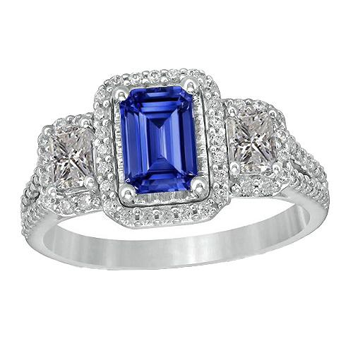 Doppelter Halo-Ring mit blauem Saphir, strahlende und runde Diamanten, 3,50 Karat - harrychadent.de