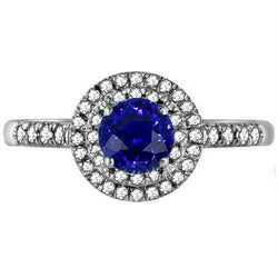 Doppelter Halo Runder Saphirring 3 Karat Pave Set Aus der Erde Abgebauter Natürlicher Diamantschmuck