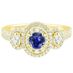 Doppelter Halo Runder Saphirring Pave Set Aus der Erde Abgebauter Natürlicher Diamanten 4,50 Karat