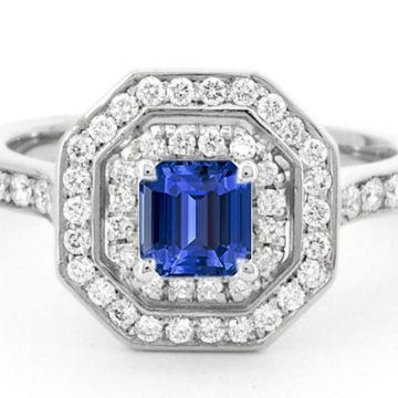 Doppelter Halo Smaragd Saphir Ring 2,50 Karat Runde Diamanten Krappenset - harrychadent.de