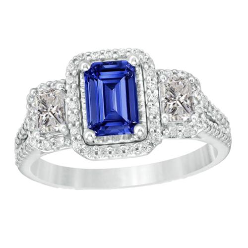 Doppelter Halo Smaragdschliff Ring Ceylon Saphir 4,50 Karat geteilter Schaft - harrychadent.de