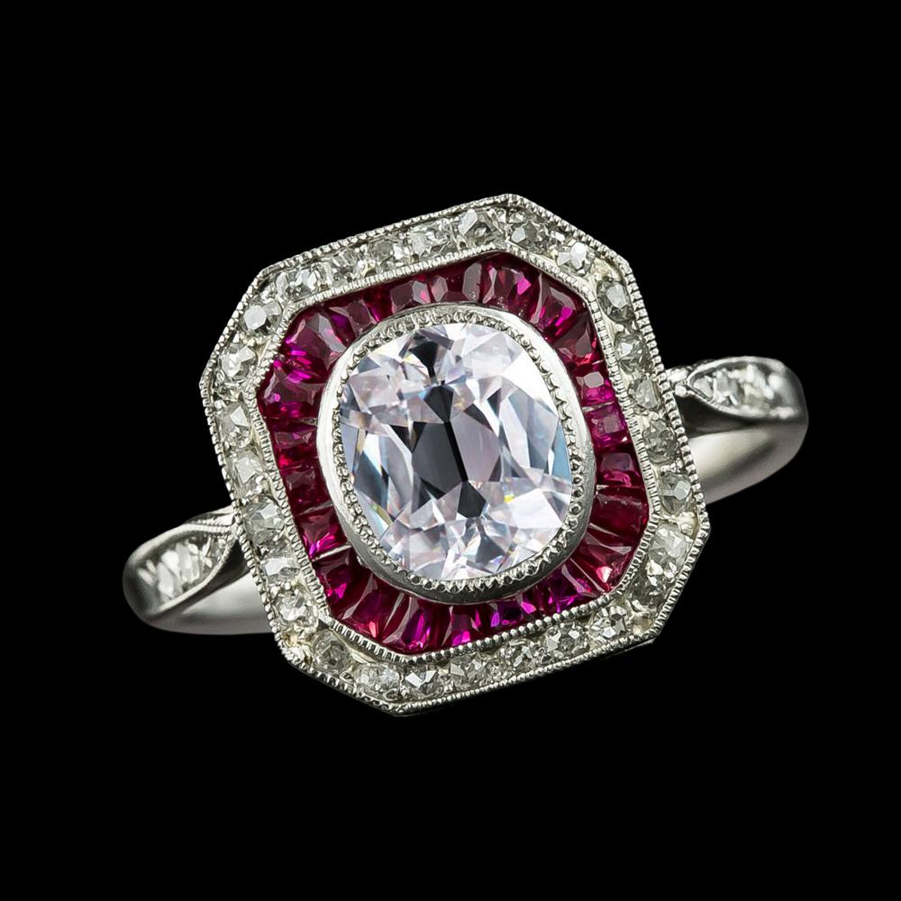 Double Halo Ringkissen alter Bergmann Diamant Rosa Saphir 5 Karat - harrychadent.de