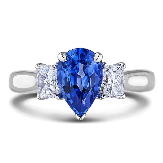 Drei-Stein-Ceylon-Saphir mit Diamanten 3.50 ct Ring Weißgold - harrychadent.de
