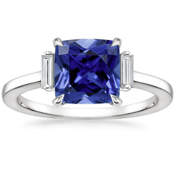 Drei-Stein-Aus der Erde Abgebauter Natürlicher Diamant-Blauer Saphir-Ring 3,25 Karat Weißgold