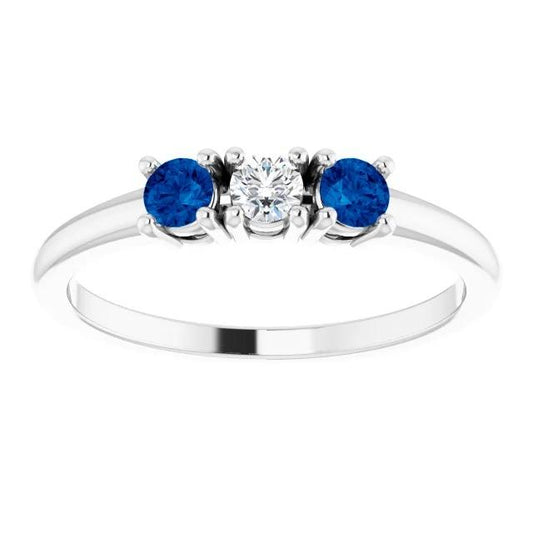 Drei-Stein-Diamant-Ring 0,60 Karat Ceylon Blauer Saphir Schmuck Neu - harrychadent.de