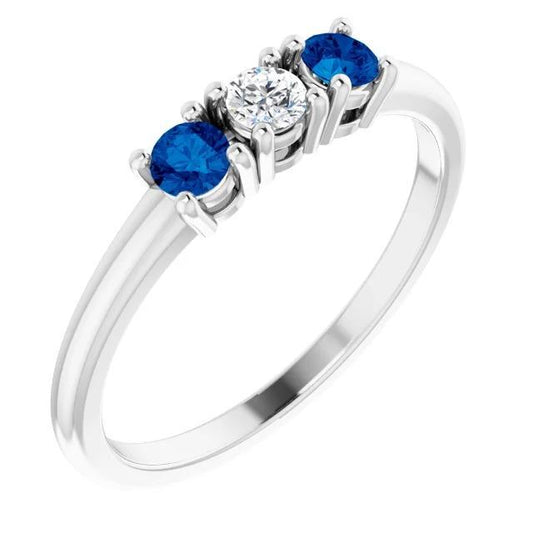 Drei-Stein-Diamant-Ring 0,60 Karat Ceylon Blauer Saphir Schmuck Neu - harrychadent.de